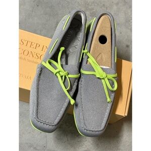 Vivaia Men’s Gray Canvas Slip-On Loafers with Neon Green Trim